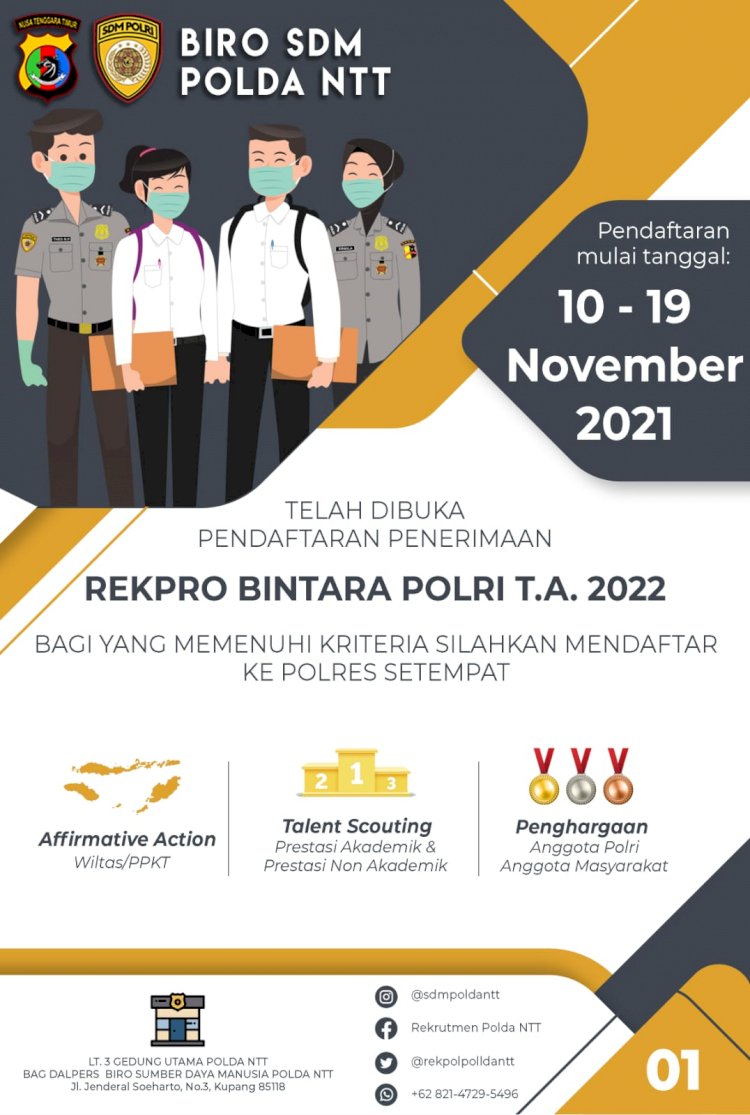 Polres Lembata Kembali Membuka Pendaftaran Rekpro Bintara Polri T.A 2022.