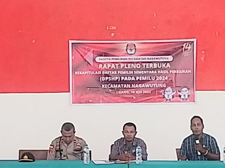 Kapolsek Nagawutung Hadiri Rapat Pleno Terbuka Rekapitulasi Daftar Pemilih Sementara Hasil Perbaikan (DPSHP) Pemilu 2024 Tingkat Kec. Nagawutung.