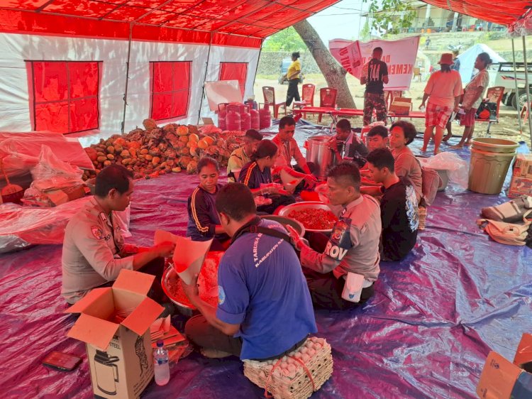 *Kepedulian Personel Polres Flores Timur dan BKO Polda NTT di Tengah Kepanikan Pengungsian Akibat Erupsi Gunung Lewotobi*