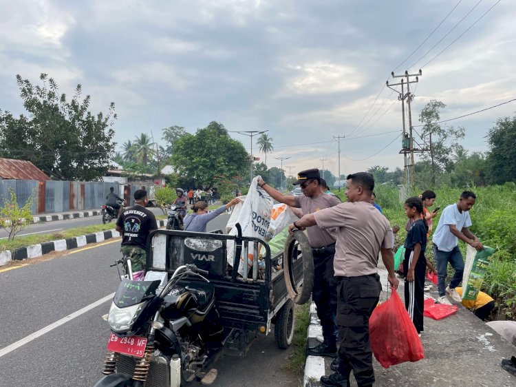 Peringati Hari Lingkungan Hidup Sedunia, Anggota Polres Lembata ikut melaksanakan aksi bersih sampah