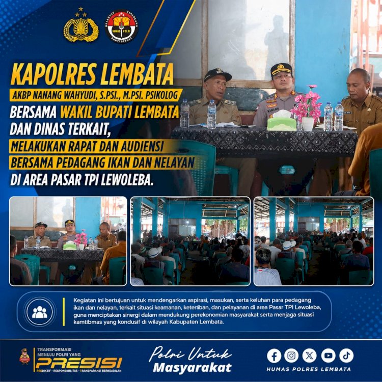 Kapolres Lembata Bersama Wakil Bupati dan Dinas Terkait Gelar Audiensi dengan Pedagang Ikan dan Nelayan di TPI Lewoleba.